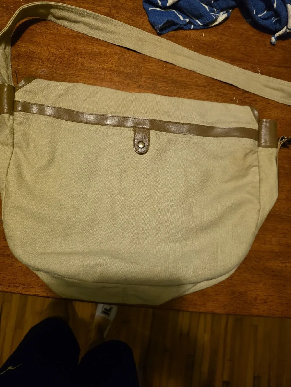 Times Magazine Canvas Messenger Bag with Brown Trim, Leather And Canvas